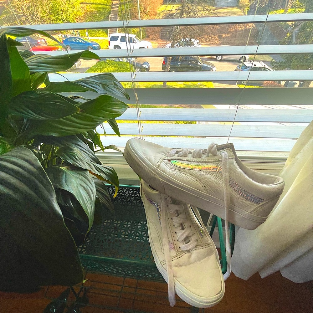 White Lace Up Vans With Metallic Accent